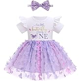 ODASDO Baby Girl First Birthday Cake Smash Outfit Short Sleeve Tulle Tutu Princess Dress with Bowknot Headband Set