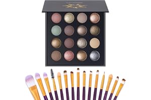 UCANBEMAKEUP UCANBE 16 Color Baked Eyeshadow Palette with 15PCS Brushes Makeup Set,Matte&Shimmer Blend Eyeshadow for Women&Girls,Highly Pigmented Long Lasting Waterproof Make Up Pallet