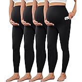 VALANDY Creamlush 4 Pack Maternity Leggings with Pockets Over The Belly-Buttery Soft Yoga Workout Pregnant Pants