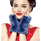 Lupidyyxun Real Rabbit Fur Gloves for Women - Winter Furry Mittens & Knitted Fingerless Gloves