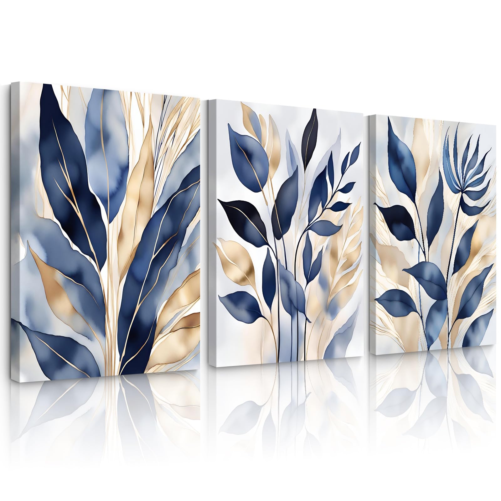 Blue Botanical Wall Art Abstract Leaf Canvas Prints Decor Modern Plant ...