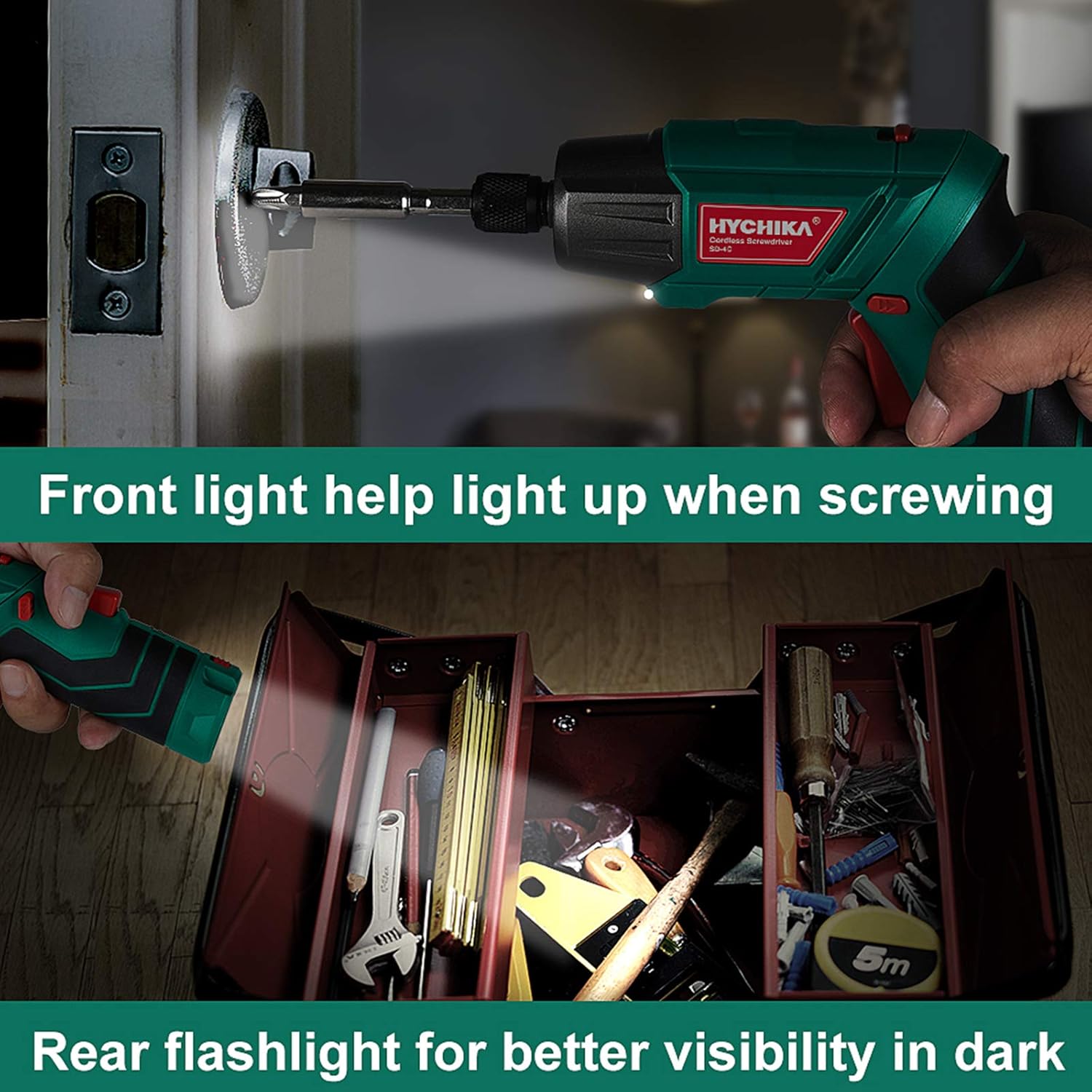 Cordless Screwdriver 6 N.m, HYCHIKA 3.6V 2.0Ah Electric Screwdriver Rechargeable Screw Gun, Front LED and Rear Flashlight, Ratchet Wrench, DC Charging with USB Cable, 36pcs Accessories, Carrying Box: Home Improvement