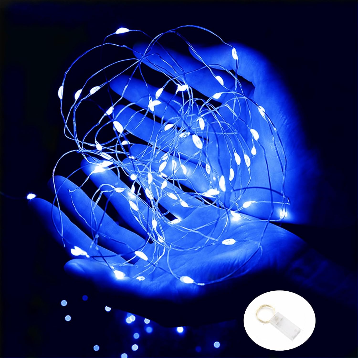 String Lights - Ranlraka Blue Fairy Lights Battery Operated String Lights 7Ft 20 LED Silver Copper Wire Fairy Ambiance Lighting for Home Bedroom Patio Camping Halloween Diwali Christmas Decoration
