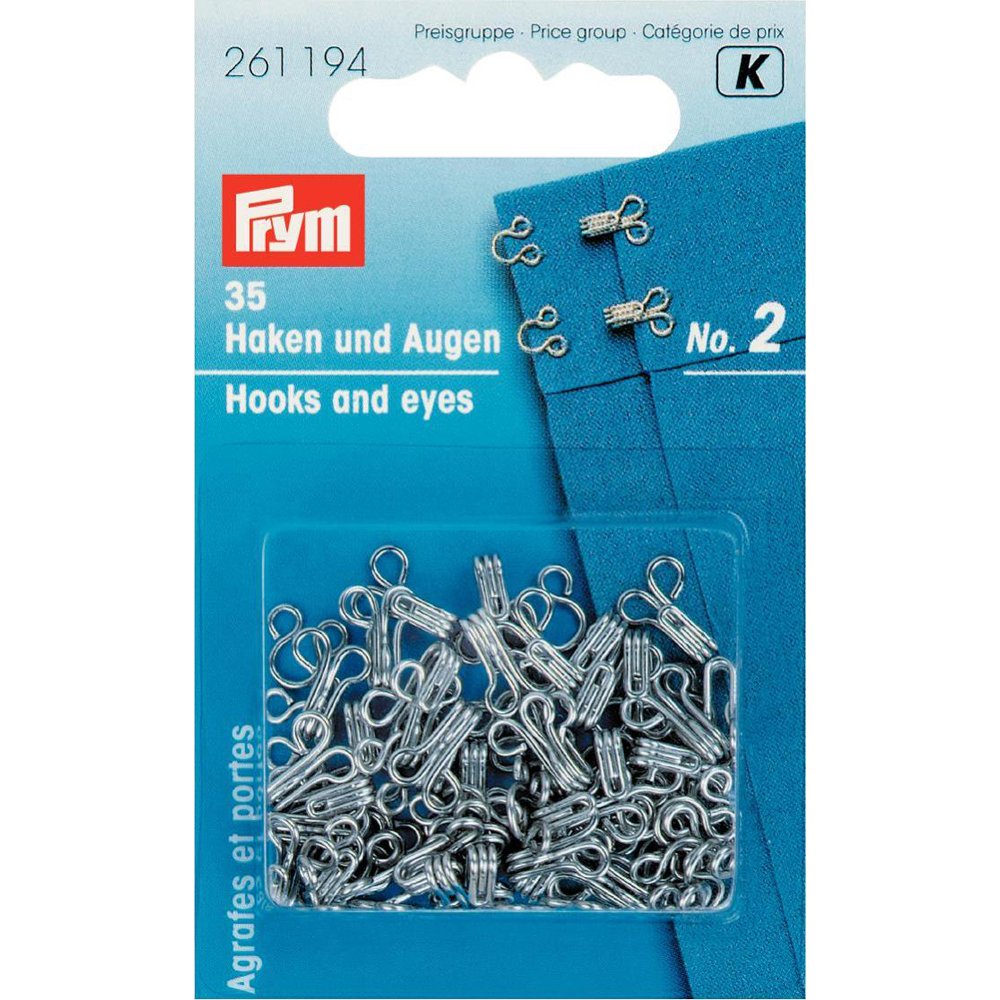 Prym - Stainless Steel Silver (Size - 2) Hooks and Eyes - 1 Unit