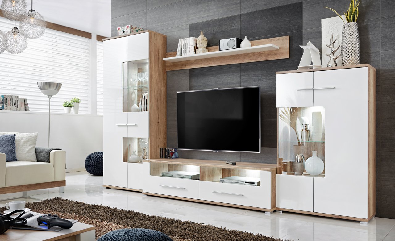 Anbauwand Wohnzimmer Schrankwand Mobelset Wohnwand Tv Lowboard Esszimmer Schrankwand Salvador Wohnzimmer Weiss Eiche Masse 320 X 194 X 47 Cm Wohnzimmerschrank Modern Wandschrank Mobel Fur Home Bestellen