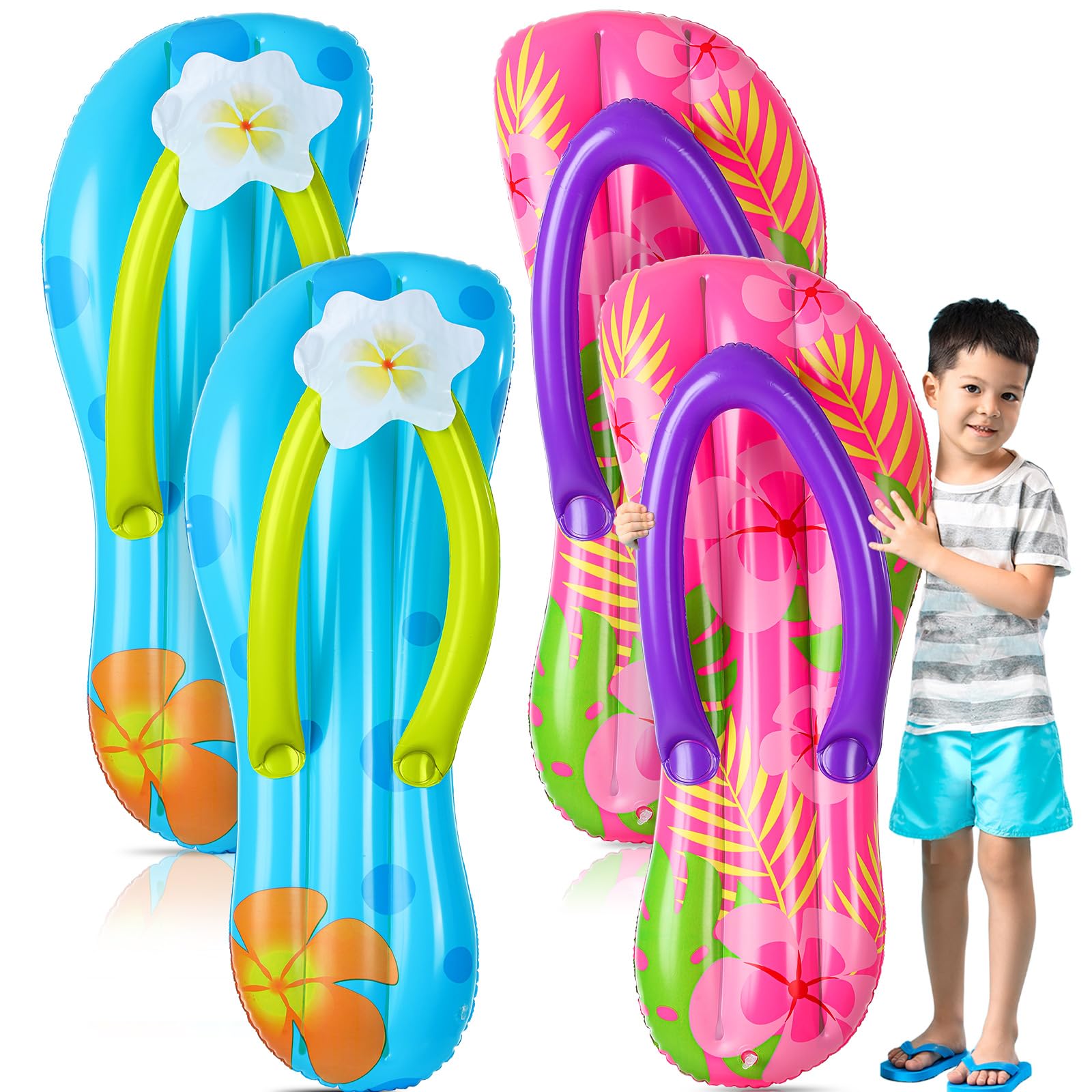 Photo 1 of JellyArch 4 Pcs Slippers Inflatable Surf Board 36 Inch Inflatable Pool Floats Luau Hawaiian Party Decorations Tropical Slippers Blow up Surfboard for Wall Beach Party Decorations