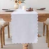 YZKITM Solid White Farmhouse Scalloped Table Runner 13 x 72 Inchs | Washable Polyester Cute Everyday Decorative Table Runners for Dinner Birthday Wedding and Party