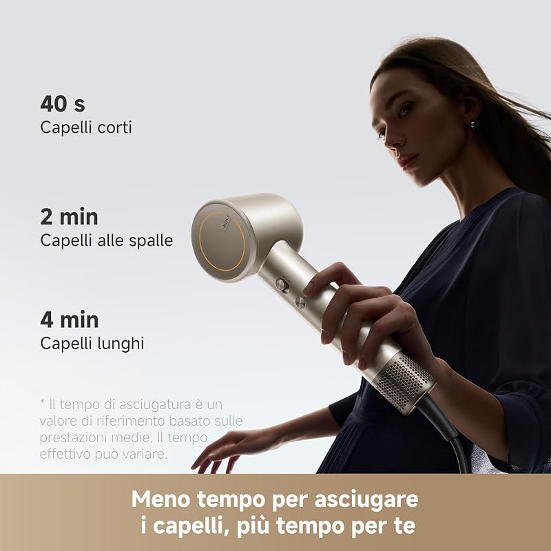 Shine 10 Asciugacapelli, Asciugatura Rapida with Technology of Blocco dell'umidità, Motore Brushless 110.000 RPM, Cura al Plasma, with Concentratore, Thermo-Control NTC 1.000x/s, Oro