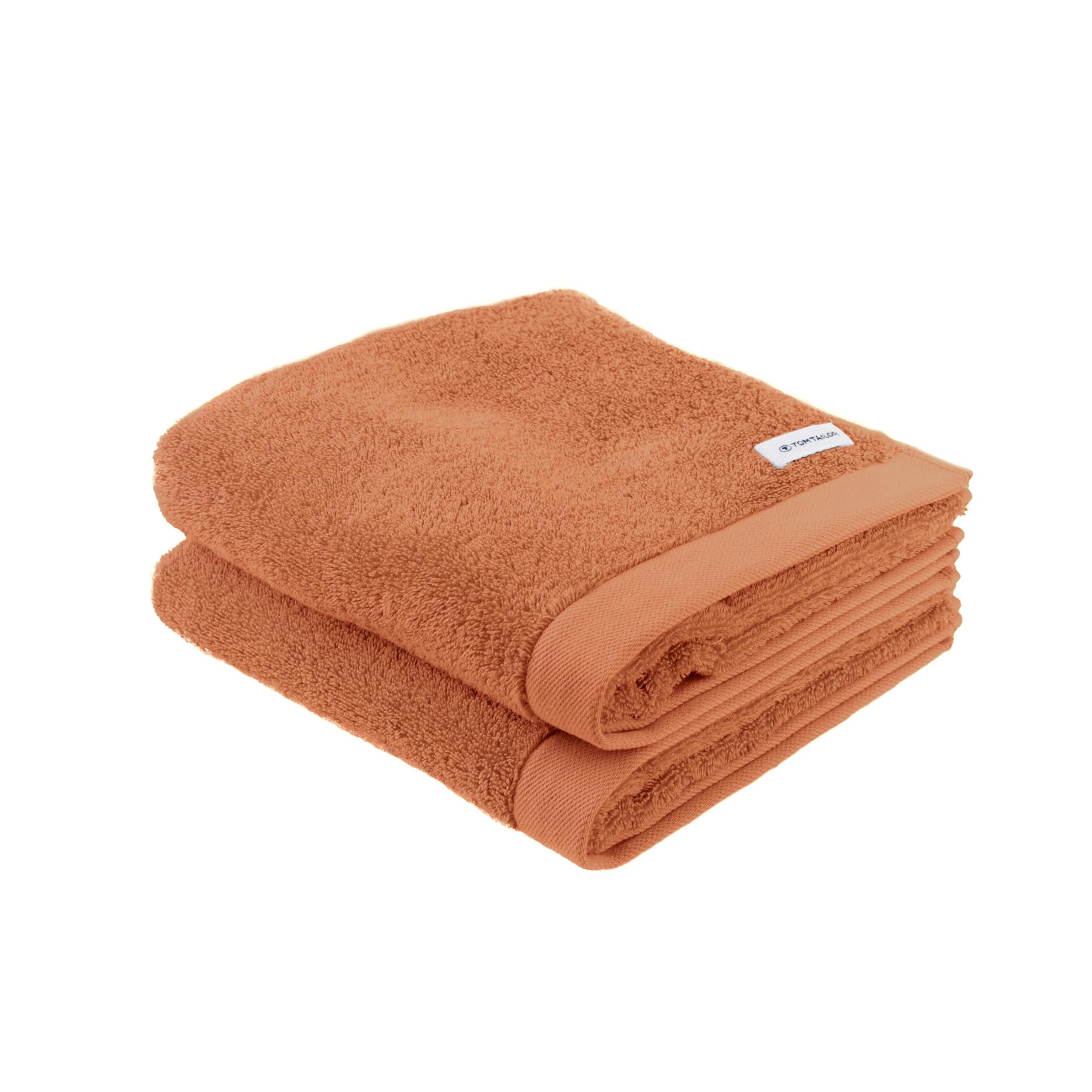 TOM TAILOR Colour BATH TOWEL Orange (Dark Coral) Towel with Hook and Label with Logo 50 x 100 cm 100% Cotton Terry Towel, Pack of 2
