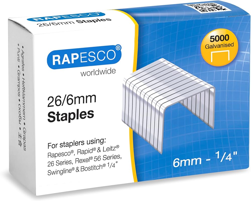 Rapesco S11662Z3 Type 26/6 mm Galvanised Staples Pack of 5000