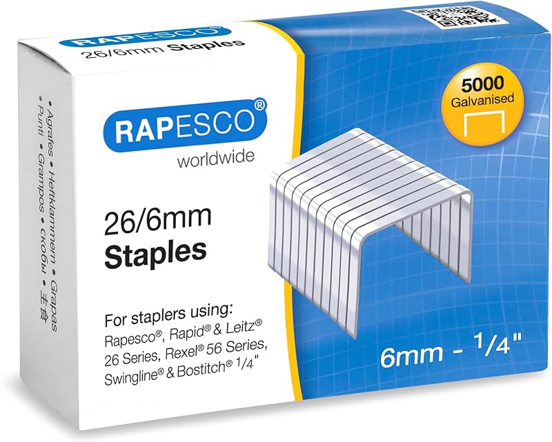 Rapesco S11662Z3 Type 26/6 mm Galvanised Staples Pack of 5000