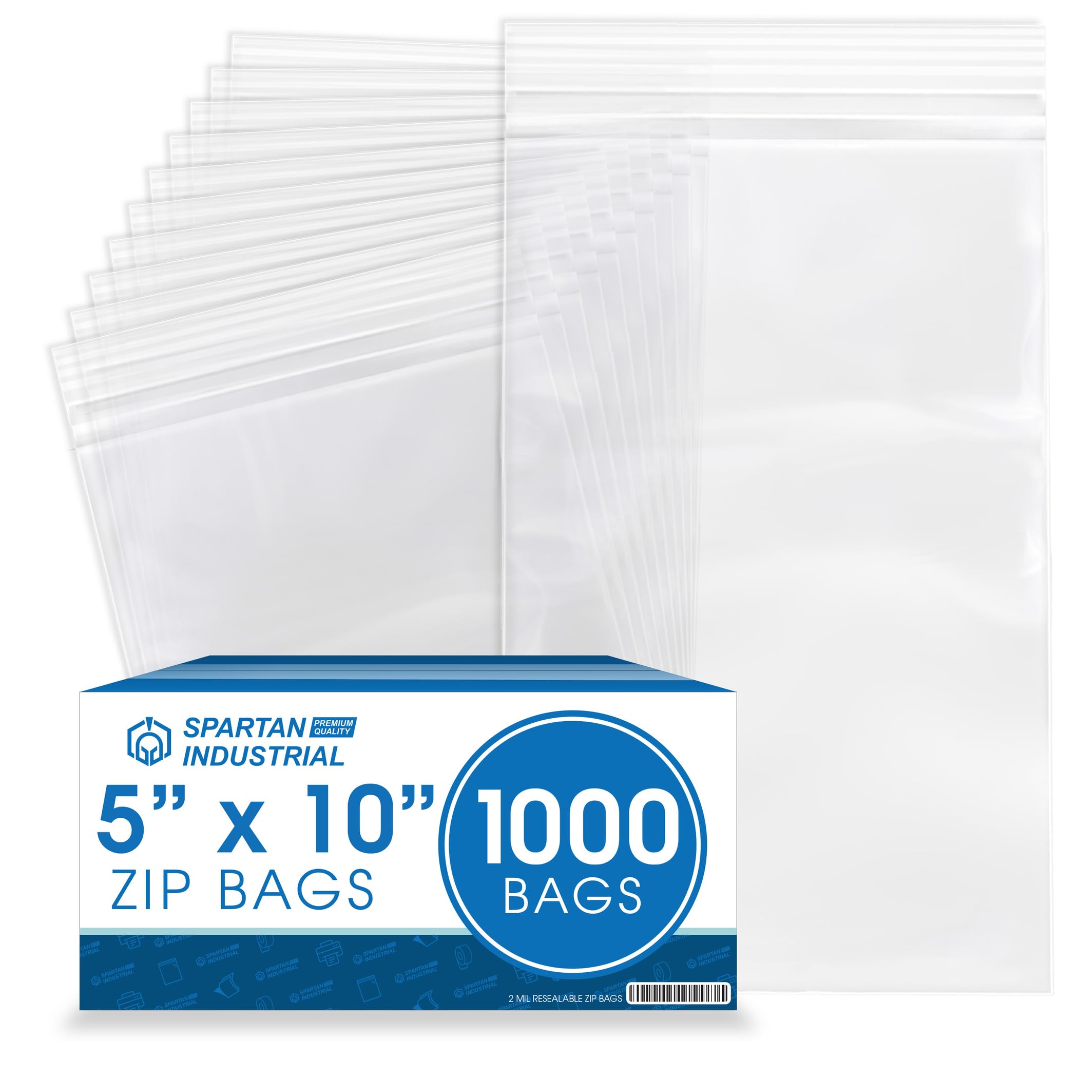 Photo 1 of Spartan Industrial - 5” X 10” (1000 Count) 2 Mil Clear Reclosable Zip Plastic Poly Bags with Resealable Lock Seal Zipper