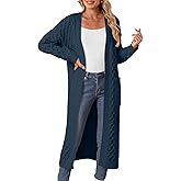 OUKODS Womens Long Cardigan Sweaters Fall Open Front Coat Long Sleeve Cable Knit Maxi Outerwear Trendy Jacket Clothes