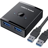 Bi-Directional USB 3.0 Switch, 2 in 1 Out / 1 in 2 Out USB Switcher Selector, USB Sharing Switch for 2 Computers Share Printer, Scanner, Mouse, Keyboard, USB Drive, One-Button Switch