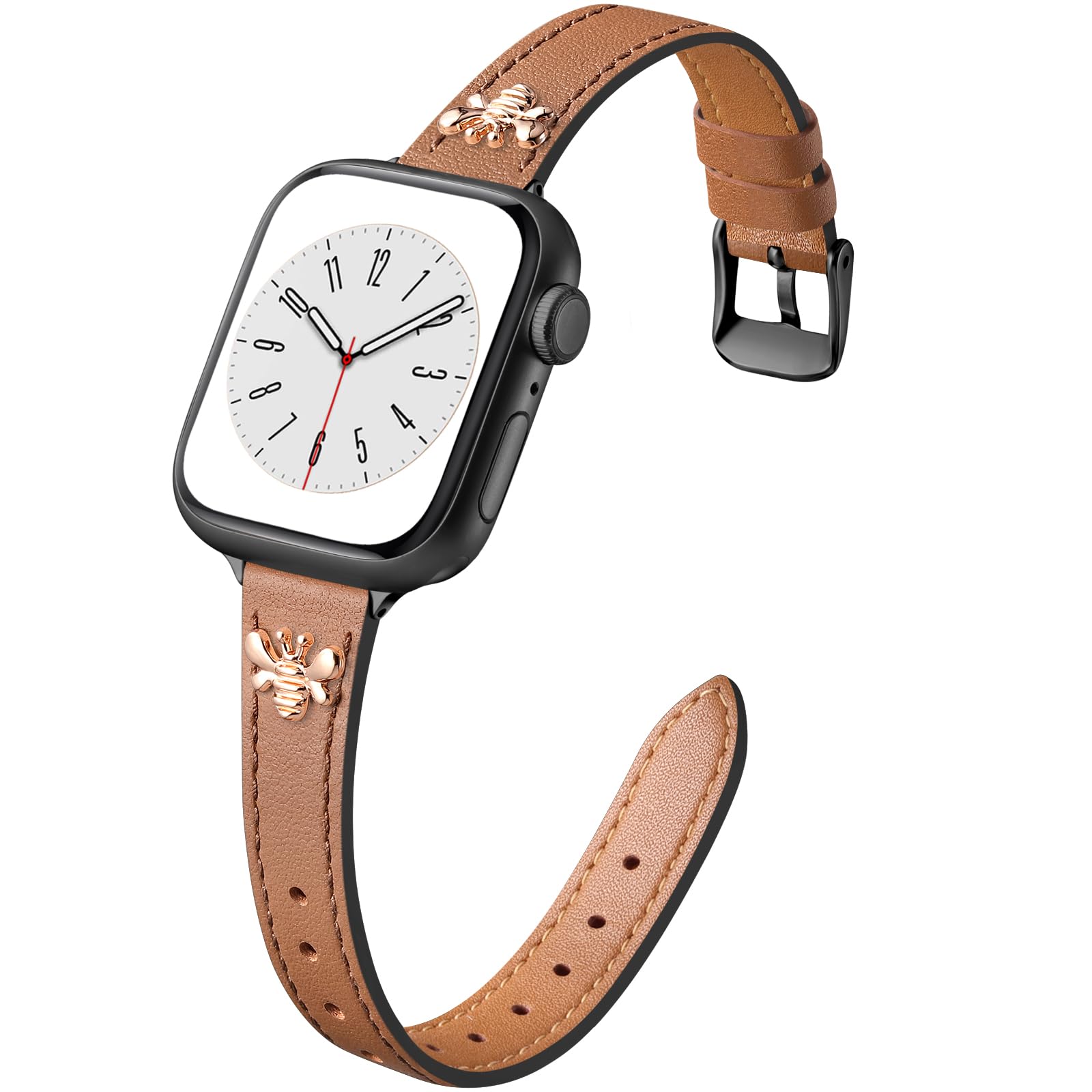 Adorve Slim Leather Bands Compatible with Apple Watch Bands 40mm 41mm 38mm 42mm Women, Top Grain Genuine Leather Strap with Decorative Charms, Thin Wristband for iWatch Series SE 10 9 8 7 6 5 4 3 2 1