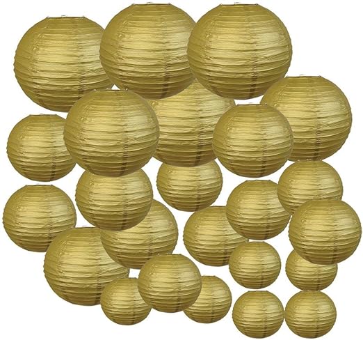 Amazon Co Jp 紙提灯 ちょうちん 紙ランタン ペーパーランタン 丸型 パーティー イベント 祭り 出店 装飾用 飾り付け 誕生日パーティー リスマス ハロウィン Diy絵画 24点セット Gold ホーム キッチン