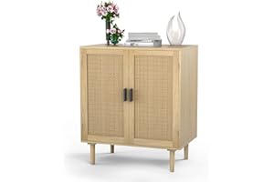 Our Modern Space Rattan Sideboard Buffet Cabinet | Kitchen Storage Dresser with Rattan Doors | Cupboard Console Table for Living Room, Dining Room TV Stand - LIGHT BROWN