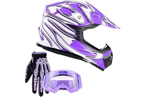 TYPHOON HELMETS Typhoon Youth Kids Offroad Gear Combo Helmet Gloves Goggles DOT Motocross ATV Dirt Bike Motorcycle Purple - XL