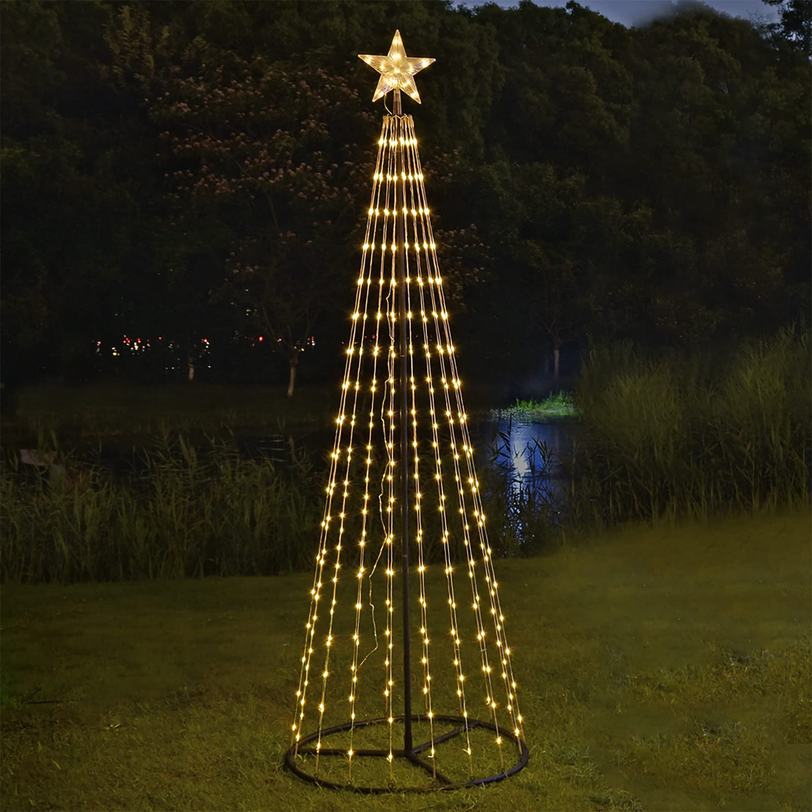 7 ft Lighted Outdoor Christmas Tree, 336 LEDs Pre-lit Christmas Cone ...