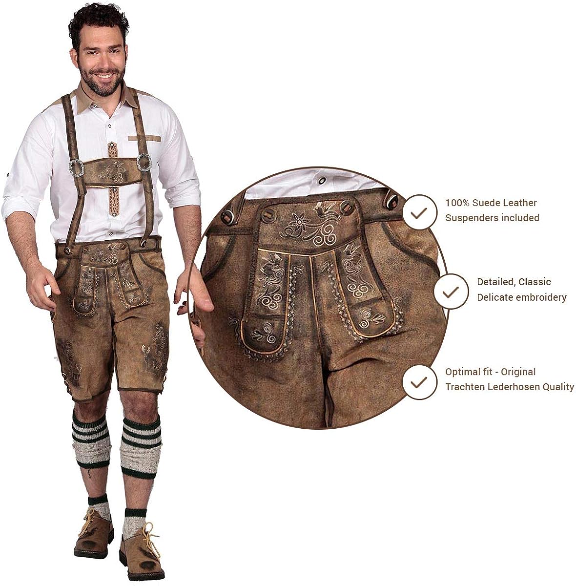 Oktoberfest Bavarian Herren Short Lederhosen for Men | Traditional Authentic German Outfit: Clothing