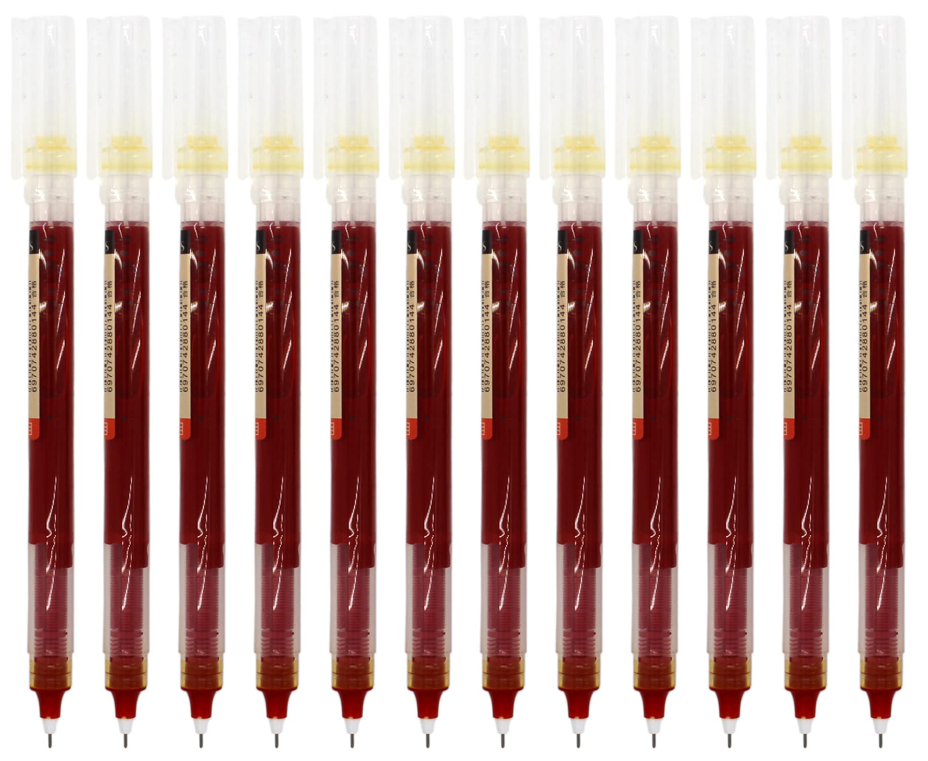 Gullor Liquid Ink Rollerball Pens, 0.5mm Fine Tip Quick-Drying Pens for Writing, Notetaking and Drawing, Red Ink, 12 Pieces