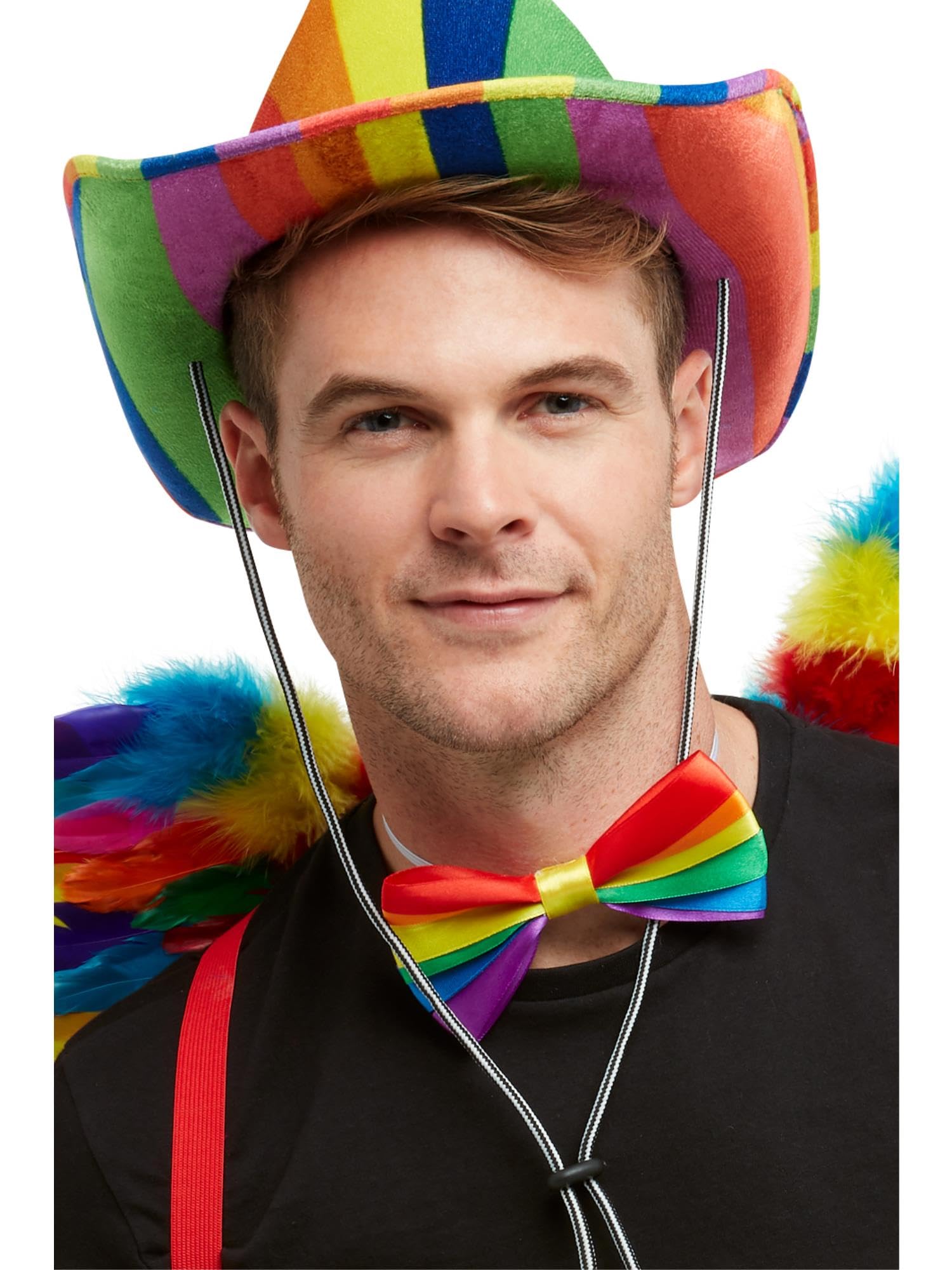 Smiffys Rainbow Bow Tie, Multi-Coloured Elasticated, Rainbow/Gay Pride Items Fancy Dress, Adult Dress Up Accessories