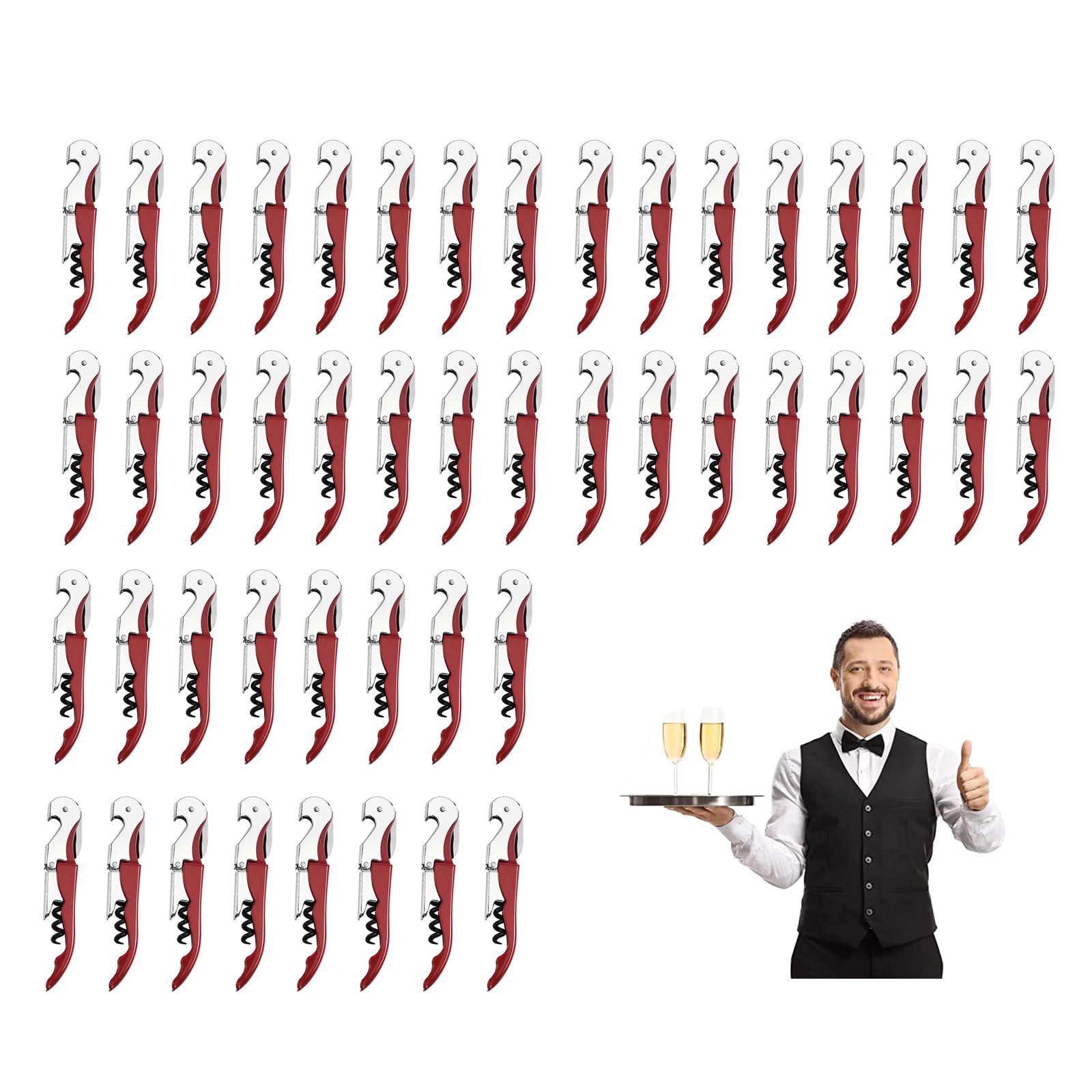 Corkscrews Wine Bottle Opener, Waiters Friend Cork Screw Stainless Steel, Professional 3 in 1 Multifunctional Wine Key for Servers Bartenders (48, Red)