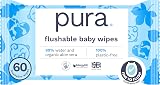 Pura Eco Flushable Baby Wipes 60 Wipes 100% Plastic Free Biodegradable