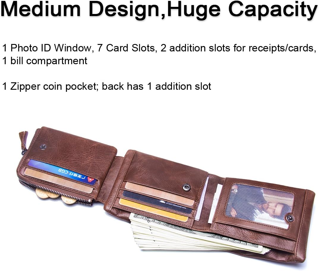 Contacts Genuine Leather Wallet for Men Bifold Trifold Credit Card Case (Dark Coffee), Brown - Image 3