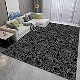 Vintage Black Gothic Skull Area Rugs Halloween Rug Black and Grey Rugs Fun Carpet Cool Rugs Horror Runner Rug Floor Mat Doormat Goth Room Decor for Hallway Living Room Bedroom 5'x7'