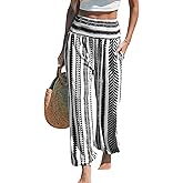 CUPSHE Women Pants Smocked Waist Pants Tapered Leg Pant Loose Fit Long Trousers Casual Beach