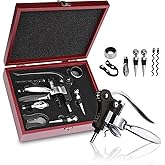 Wine Bottle Opener Gift Set - 8 PCS Corkscrew Opener with Wood Case, Stainless Steel Opener Kit for Birthdays & Weddings