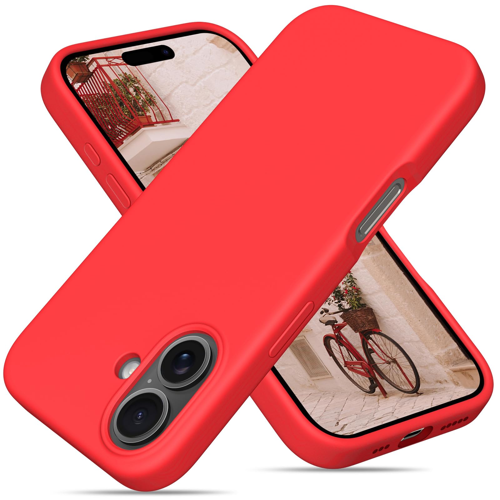 OitiYaa Liquid Silicone Case for iPhone 16 Case,Full Body Protective Cover with 4 Layer Shockproof Structure, Soft Ultra Slim Phone Case with Anti-Scratch Microfiber Lining, 6.1 inch, Red