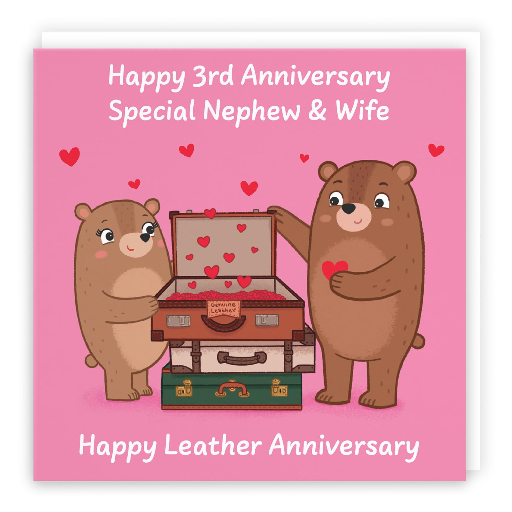 Hunts England - Nephew And Wife 3rd Anniversary Card - Leather Anniversary - Third Anniversary - 3 Years - Cute Fun Bears Card - Love Story Collection