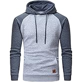 Yundobop Men's Pullover Hoodies Plaid Jacquard Long Sleeve Drawstring Hipster Casual Hooded Sweatshirts with Kanga Pockets