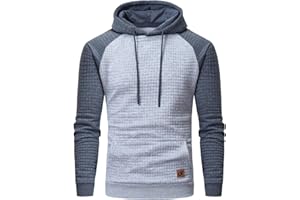 Yundobop Men's Pullover Hoodies Plaid Jacquard Long Sleeve Drawstring Hipster Casual Hooded Sweatshirts with Kanga Pockets