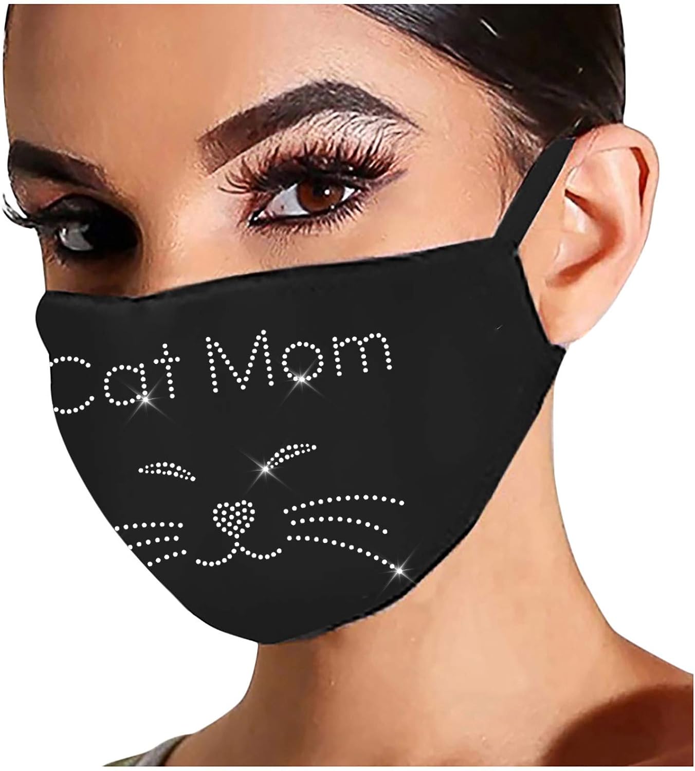 Stekima Adults Face_Mask Rhinestones Cute Cat Print Drill Cotton Face