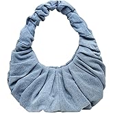 Verdusa Women's Pleated Handbags Ruched Top Handle Satchel Purse Denim Clutch Bags