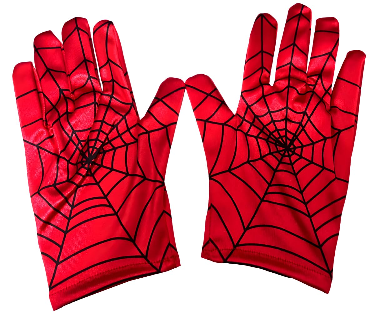 Yapartifa Cosplay Gloves for Kids – Costume Gloves for Boys & Girls | Super Hero Cosplay Dress-Up Accessories | Halloween, Christmas, Birthday Party Role Play Gift age 4-12 (Red Web Design)​ 1Pair