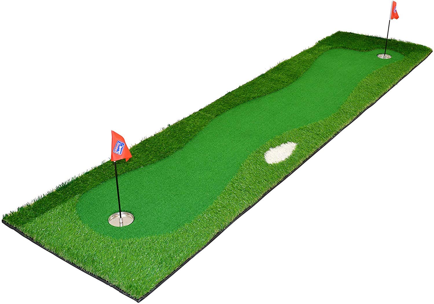 PGA TOUR St. Andrews Golf Putting Mat - Indoor Deluxe Putt Mat with Four Tone Grass, Removable Flags, Regulation Cup, 2 Gradient Turf, Extras: PGA DVD, Guide Ball, Alignment Pen Set