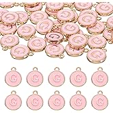 uxcell 52pcs Letter Charm, Enamel Letter Pendants, Alphabet g Pendants Double Sided Beads Charm for DIY Bracelet Necklace Pendants Earring Jewelry, Pink