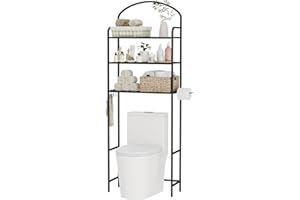 Cerlyunzan 3-Tier Over The Toilet Storage, Bathroom Organizer, Space-Saving, Above Toilet Storage Rack with 4 Hooks and Paper Holder, Metal Shelf, Black