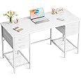 Huuger 47 Inch White Desk with 4 Drawers, Vanity Desk with Mesh Shelf, Study Table with Large Storage, Computer Desk for Home Office, Bedroom, Work from Home