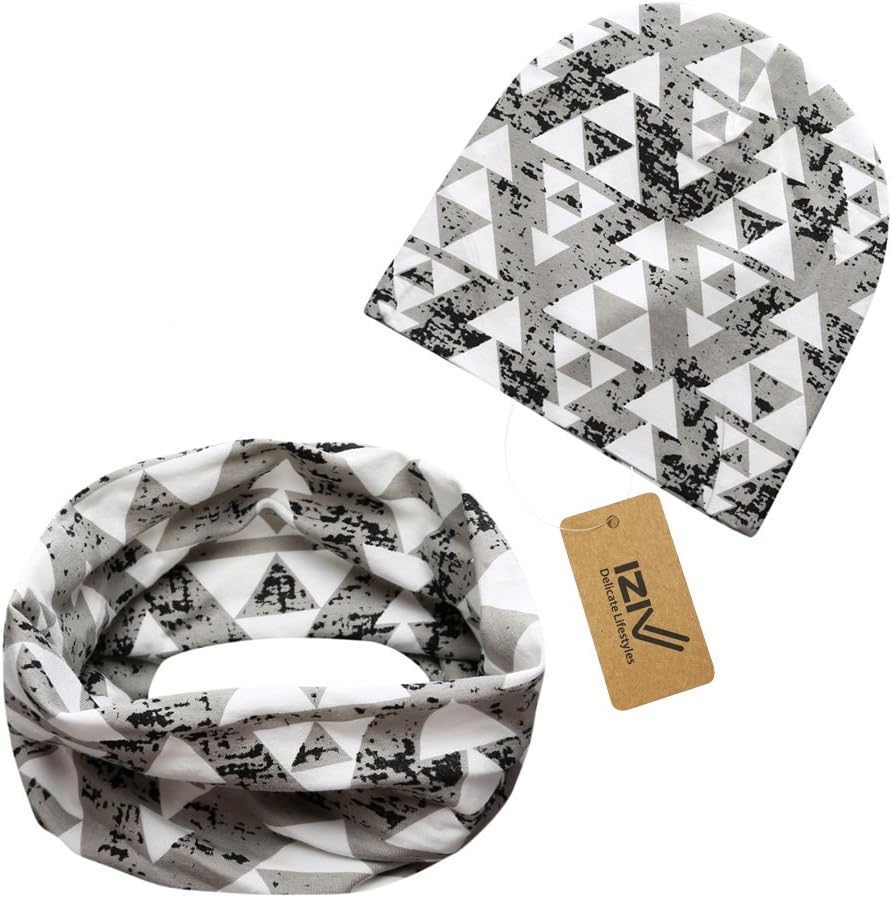 iZiv 2 Pack Cute Baby Hats Scarfs Infant Soft Cotton Hat and Scarf Set, Fashion Style Spring Autumn for 0-2 Years