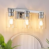 AURYNIX 3-Light Bathroom Light Fixtures Modern Chrome Vanity Lights with Clear Glass Shade Wall Sconces Over Mirror for Bathr