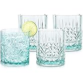 BELLAFORTE Shatterproof Tritan Plastic Short Tumbler, Set of 4, 13oz - Myrtle Beach Unbreakable Crystal Cut Old Fashioned Drinking Glasses for Whiskey - BPA Free - Dishwasher Safe - Teal