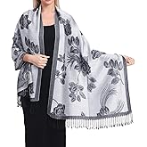 TZ Promise Women Soft Silky Pashmina Reversible Floral Rose Shawl Wrap Scarf w/Fringes