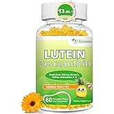 Lutein 20 mg with Zeaxanthin Gummies, Lutein and Zeaxanthin Supplements with Eye Vitamins C, E, Bilberry for Eye Health - 60Cts