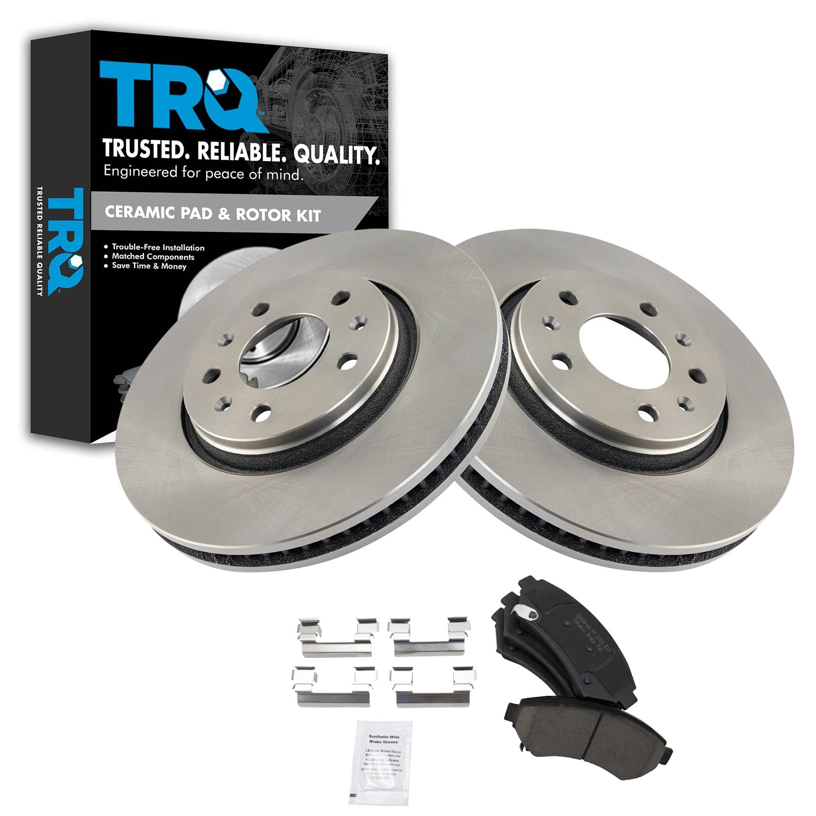 TRQ Front Brake Pad and Rotor Set Ceramic Vented Rotors Compatible with 2003 Cadillac Seville Image