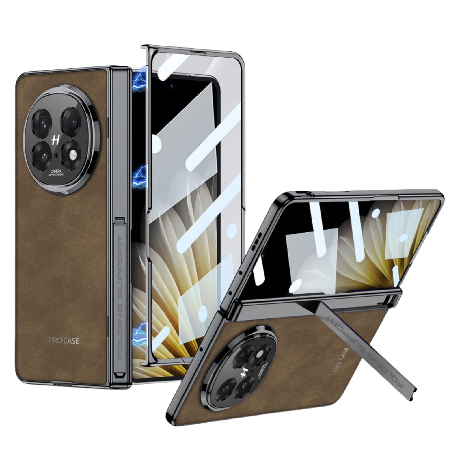 Case for Oppo Find N5, Stylish Shock-Resistant Leather Case with Center Hinge Protection, Built-in Screen Protector and Stand (Brown)